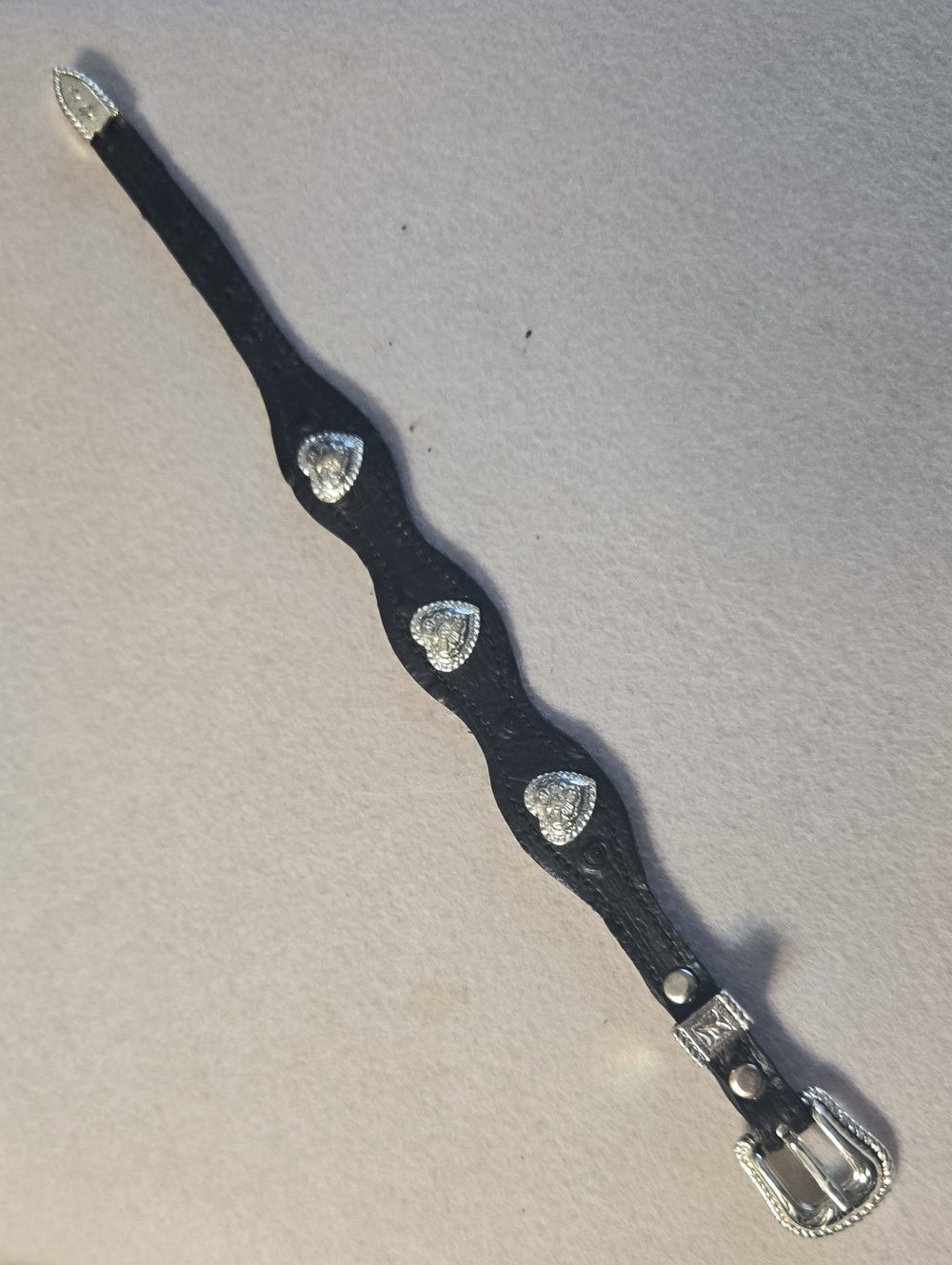 Black Leather Heart Stud Western Belt Bracelet